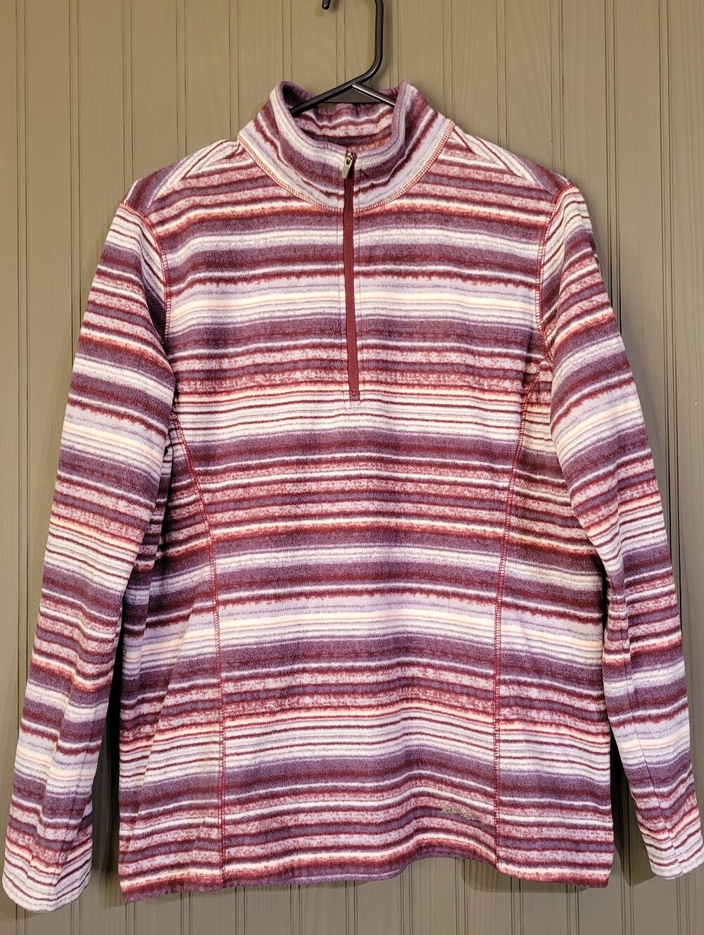 Eddie Bauer Long Sleeve Fleece Quarter Zip Sweater Striped Purple Women's XL